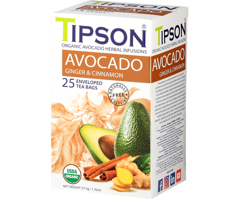 Tipson Avocado - Ginger and Cinnamon- 25 Enveloped Tea Bags