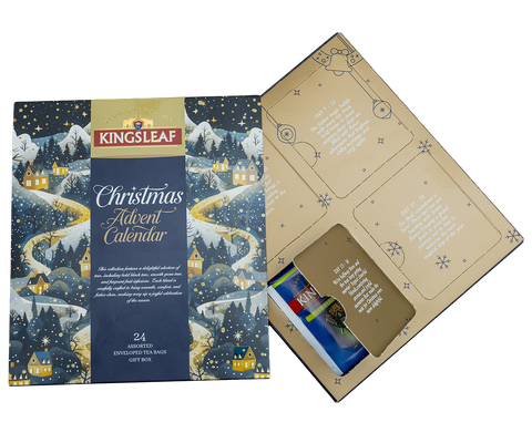 Calendar Advent Kingsleaf Christmas Box - 24 pliculețe de ceai - 4 arome